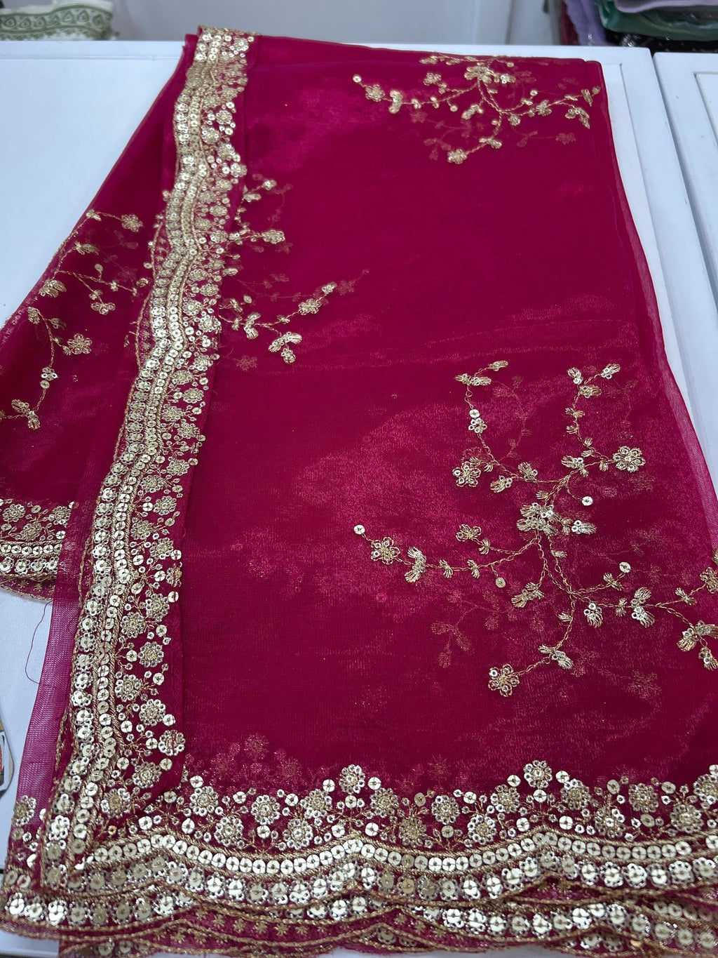 Tissue silk dupatta with sequin work by Kurti Connection USA