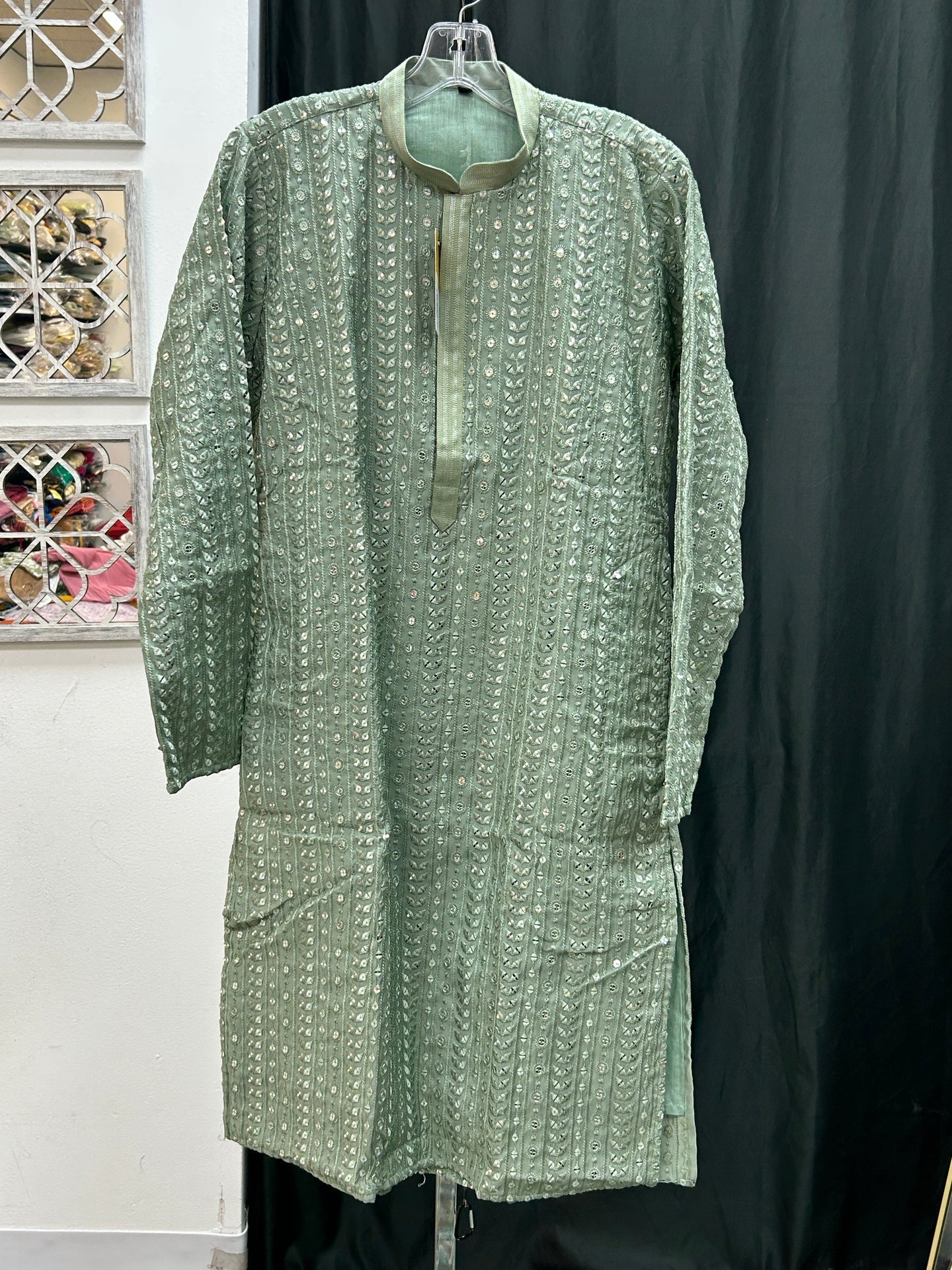 Light green kurta pajama set for men by Kurti Connection USA