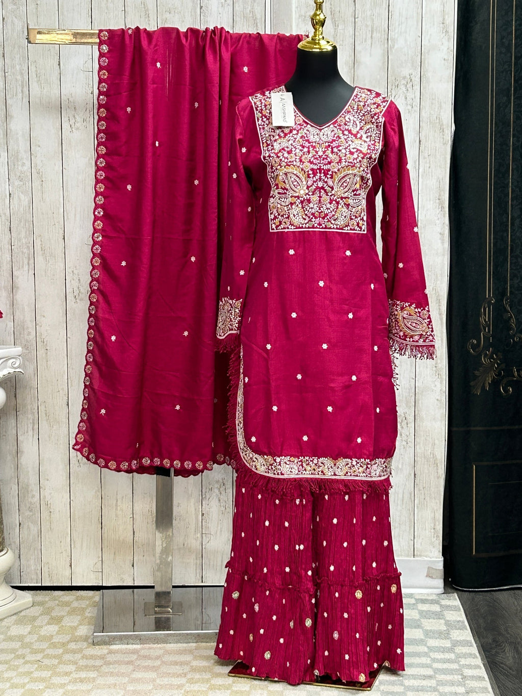 Dark pink sharara set