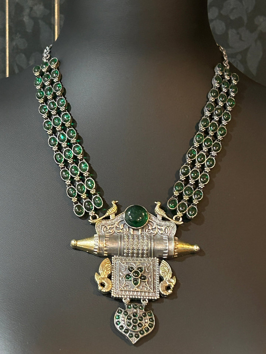 92.5 silver necklace | dual tone necklace with stone setting by Kurti Connection USA