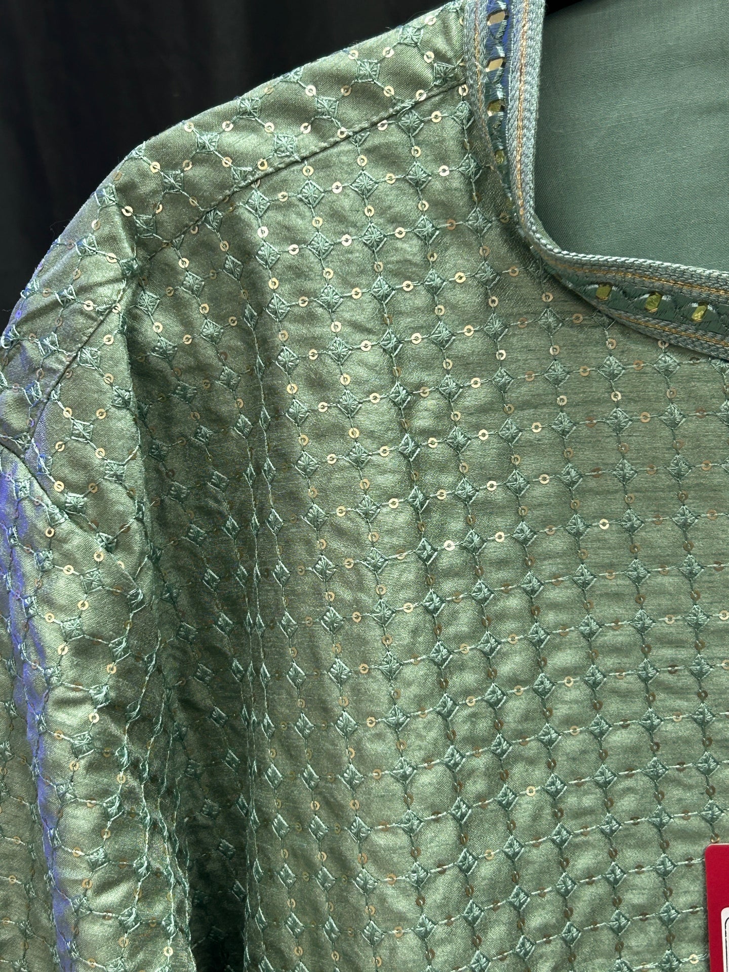 Silk kurta pajama with embroidery and mirror work