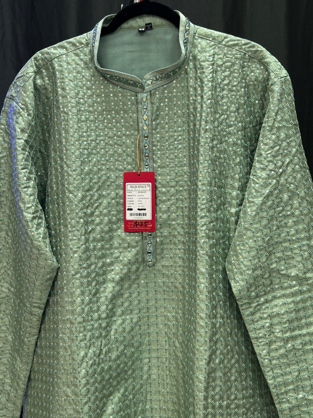 Silk kurta pajama with embroidery and mirror work by Kurti Connection USA