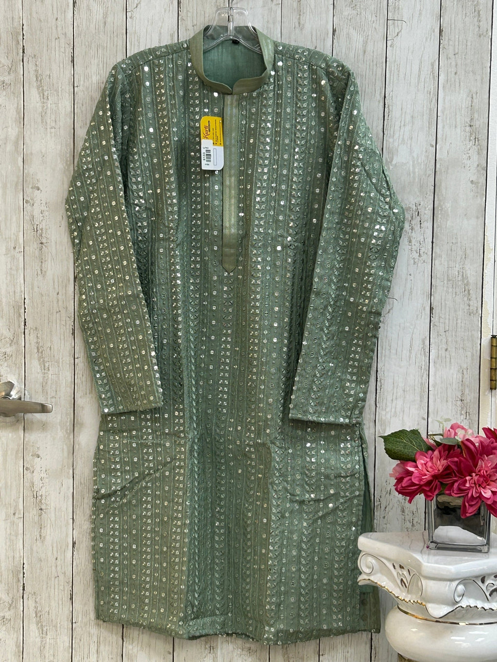 Light green kurta pajama set for men by Kurti Connection USA