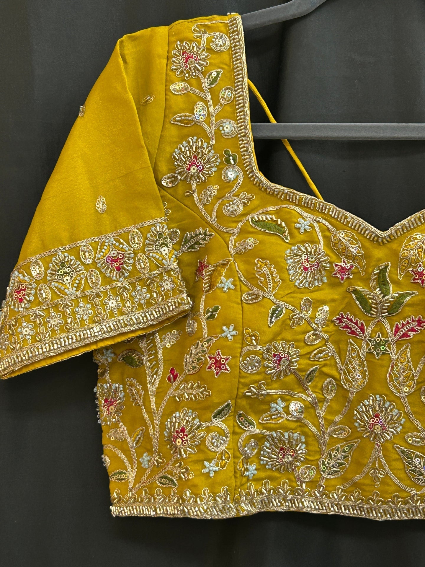 Hand embroidered blouse | tissue silk blouse with all over hand embroidery by Kurti Connection USA