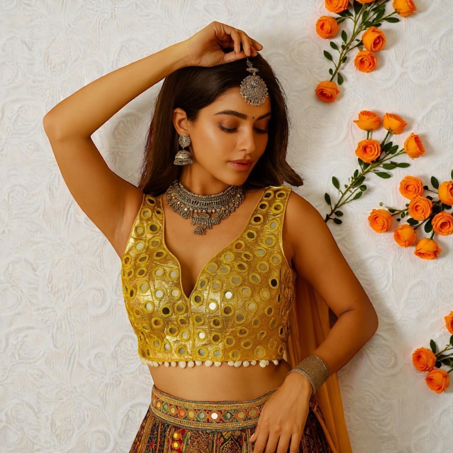 Mirror and shells work blouses by Kurti Connection USA
