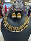 Gold polished necklace set by Kurti Connection USA