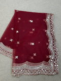 Fancy net dupatta: maroon with light gold work by Kurti Connection USA