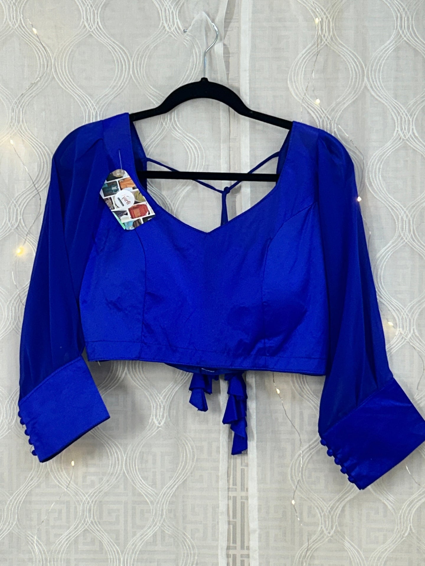 Royal blue silk blouse by Kurti Connection USA