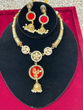 Gold polished necklace set by Kurti Connection USA