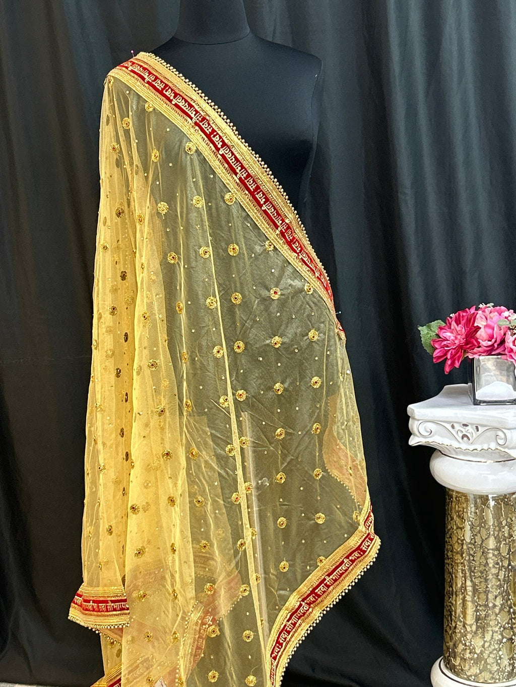 Bridal dupatta | golden dupatta for bridal lehenga/ saree