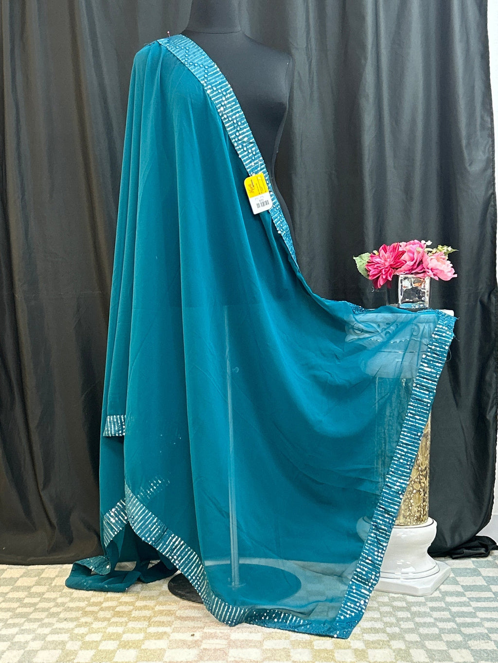 Peacock blue dupatta with sequin border by Kurti Connection USA