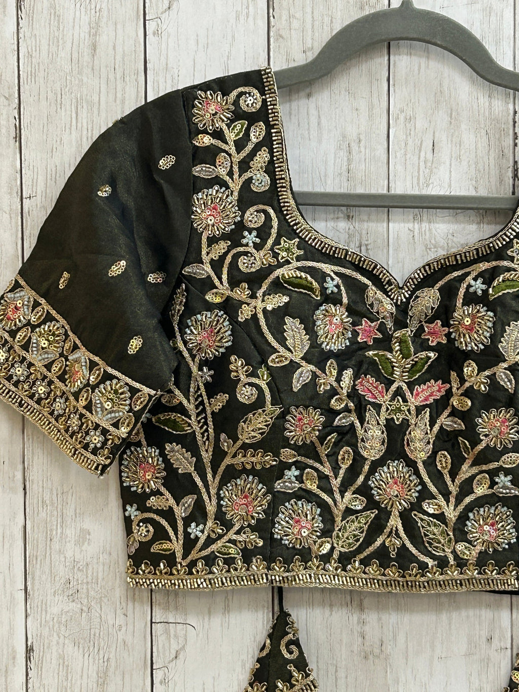 Hand embroidered blouse | tissue silk blouse with all over hand embroidery by Kurti Connection USA