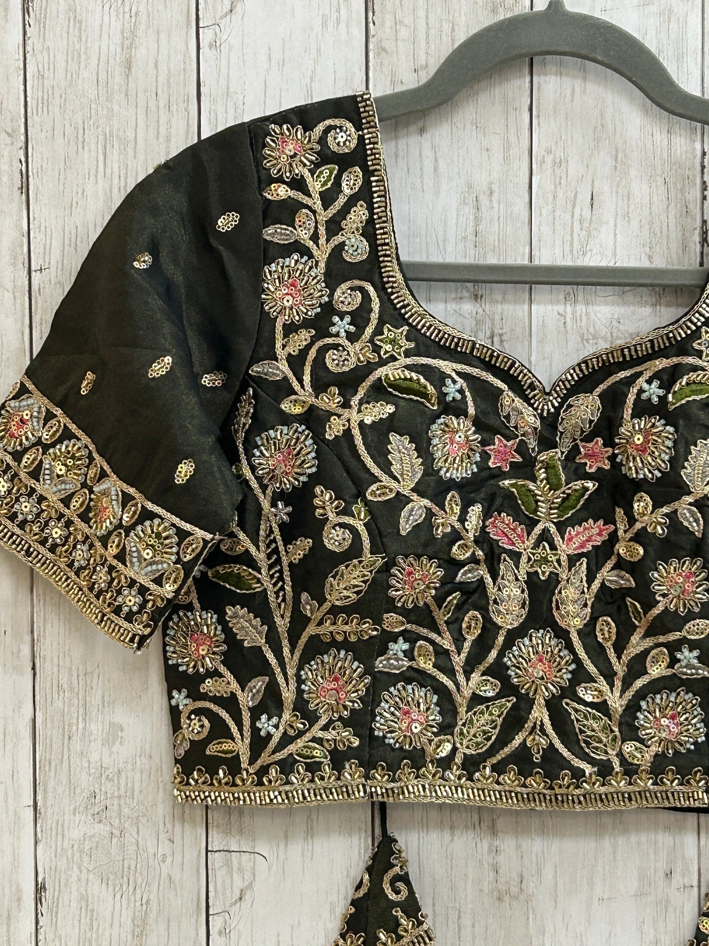 Hand embroidered blouse | tissue silk blouse with all over hand embroidery by Kurti Connection USA