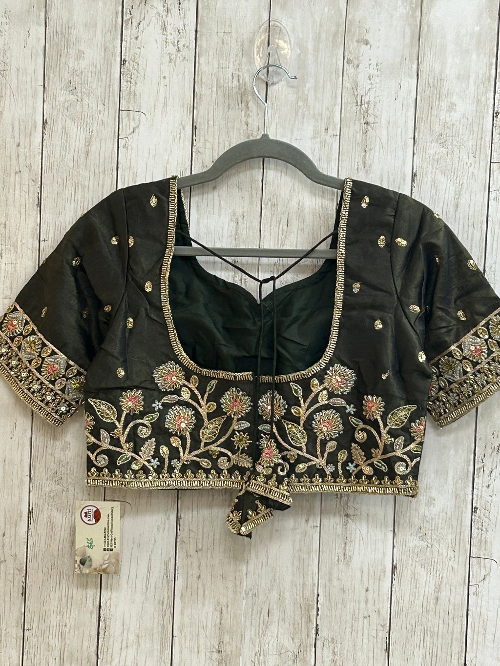 Hand embroidered blouse | tissue silk blouse with all over hand embroidery by Kurti Connection USA