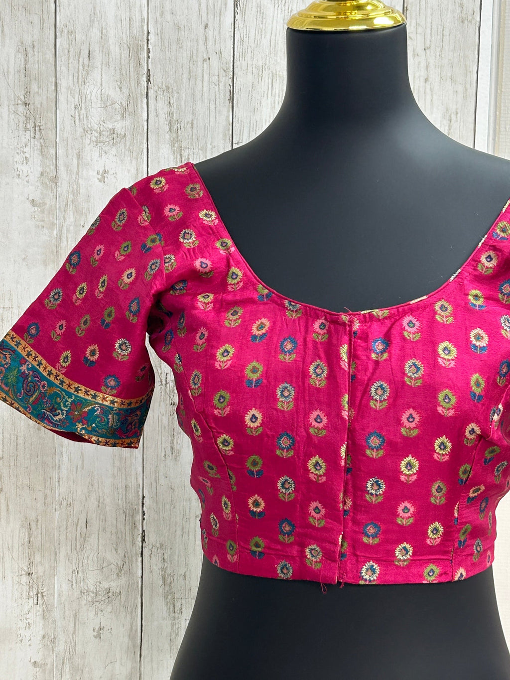 Silk blouse with teal blue detailing by Kurti Connection USA