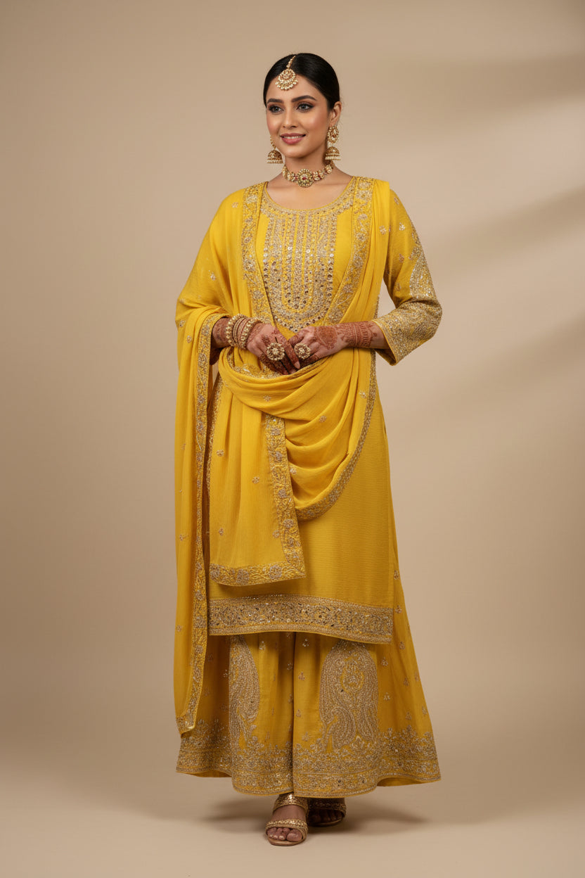 Chiffon silk sharara set