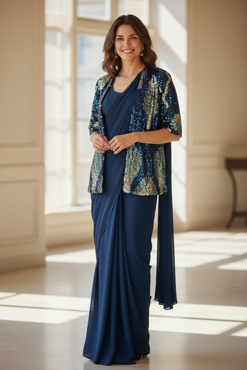 Readymade saree with jacket