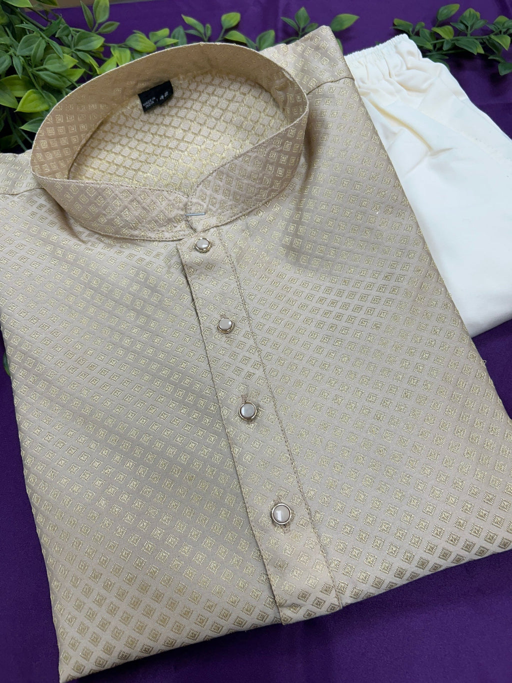 Silk kurta pajama set | light gold - Kurti Connection USA