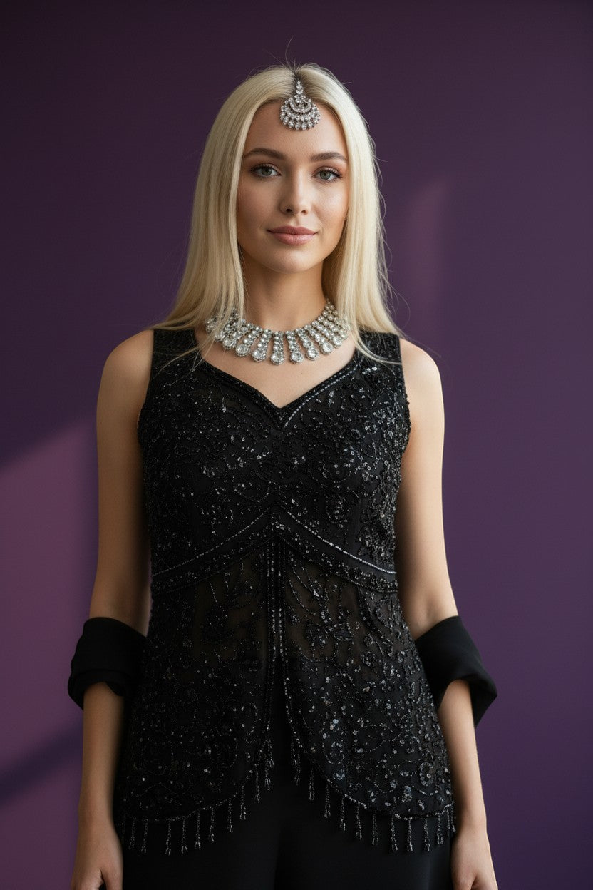 House Of Indian Wedding Attire Embellished Sleeveless Palazzo Suit