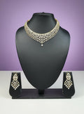 House Of Indian Wedding Attire gold-toned choker necklace and dangling earrings set with clear cubic zirconia stones.