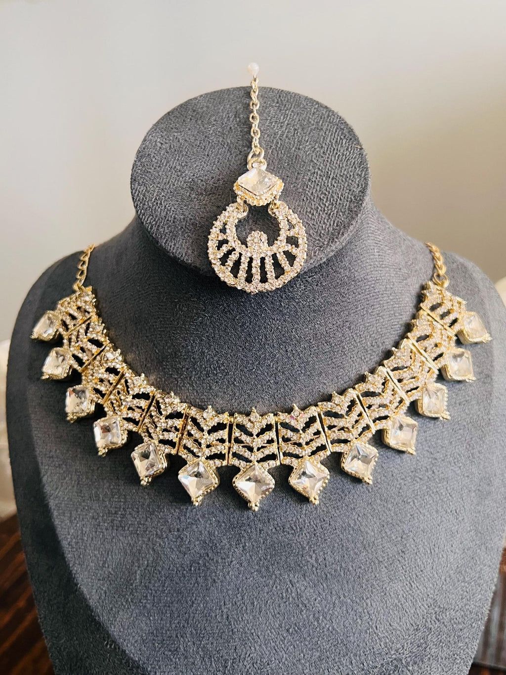 Kundan Necklace Set Gold Plated | Indian Bridal Polki Jewelry | Wedding Necklace Earrings & Maang Tikka | Ethnic Festive Jewelry by Etsy