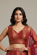 Maroon brocade blouse by Kurti Connection USA